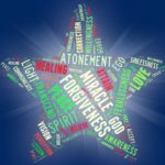 graphic element: Word Star - ACIM Weekly Thought (star shape word montage/cloud made of words from ACIM; e.g. FORGIVENESS, ATONEMENT, MIRACLE, TRANSCEND, WILLINGNESS, FEARLESSNESS, SPIRIT, VISION, PEACE, LOVE, UNITE, CORRECTION, etc.)