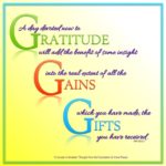 graphic (ACIM Weekly Thought): "A day devoted now to gratitude will add the benefit of some insight into the real extent of all the gains which you have made; the gifts you have received." W-pI.123.2:1