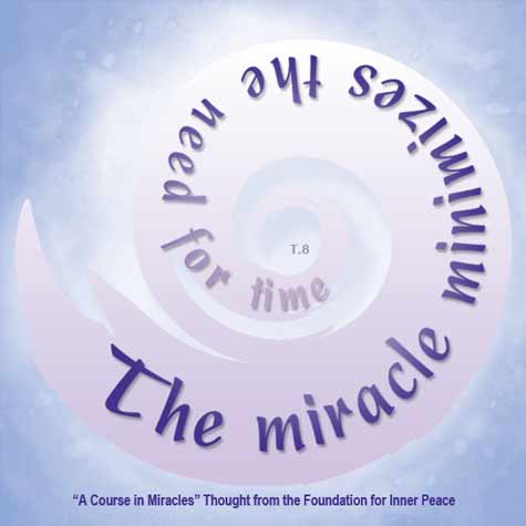 graphic (ACIM Weekly Thought): "The miracle minimizes the need for time." T-1.II.6:1