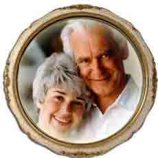 photo - group: Judith "Judy" Skutch Whitson and Dr. William W. "Whit" Whitson, round frame