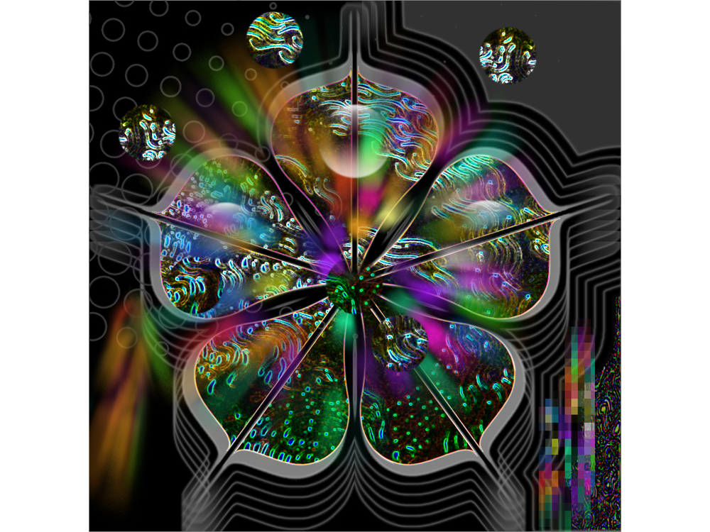 Meditation graphic: iridescent stylized pentagonal flower
